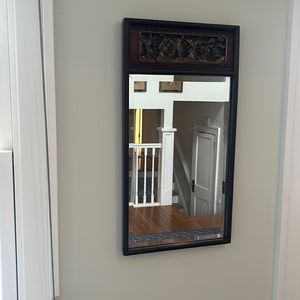 Rare Chinese vintage hardwood mirror with one carved panel